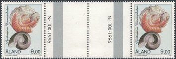 Ahvenanmaa 1996 - Fossiileja 9,00 Gastropoda välilöpari numerolla Ahvenanmaa 1996 - Fossiileja 9,00 Gastropoda välilöpari numerolla