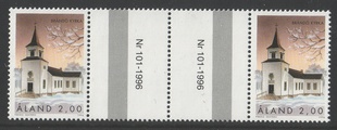 Ahvenanmaa 1996 - Brändön kirkko välilöpari + numero Ahvenanmaa 1996 - Brändön kirkko välilöpari + numero