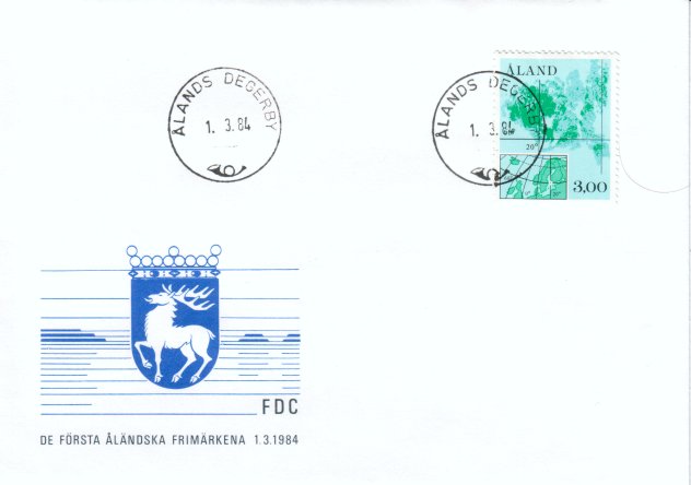 Aland 1984 - Map of Aland Islands FDC Degerby 1.3.84