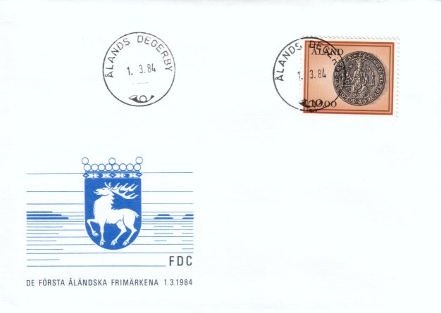 Aland 1984 - Seal of St. Olaf and Aland Province, 1326 FDC Degerby 1.3.84