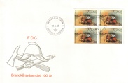 Ahvenanmaa 1987 - Palokuntatoiminta 100 vuotta nelilö FDC Ahvenanmaa 1987 - Palokuntatoiminta 100 vuotta nelilö FDC