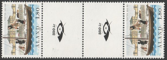 Aland 1988 - Postal Service, 350th anniversary, mailboat Gutter pair + logo