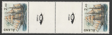 Ahvenanmaa 1988 - Purjelaivoja 2,40 kuunari Ingrid välilöpari + logo Ahvenanmaa 1988 - Purjelaivoja 2,40 kuunari Ingrid välilöpari + logo