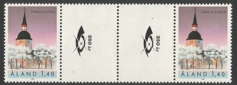 Ahvenanmaa 1988 - Jomalan kirkko välilöpari + logo Ahvenanmaa 1988 - Jomalan kirkko välilöpari + logo