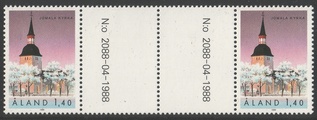 Ahvenanmaa 1988 - Jomalan kirkko välilöpari + numero Ahvenanmaa 1988 - Jomalan kirkko välilöpari + numero