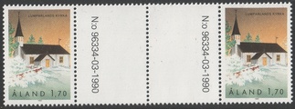 Ahvenanmaa 1990 - Lumparlandin kirkko välilöpari + numero Ahvenanmaa 1990 - Lumparlandin kirkko välilöpari + numero