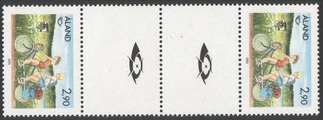 Ahvenanmaa 1991 - Pohjola turismi 2,90 Pyöräretkeily välilöpari + logo Ahvenanmaa 1991 - Pohjola turismi 2,90 Pyöräretkeily välilöpari + logo