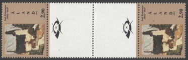 Ahvenanmaa 1992 - Joel Pettersson 2,90 Maisema Lemlandista välilöpari + logo Ahvenanmaa 1992 - Joel Pettersson 2,90 Maisema Lemlandista välilöpari + logo