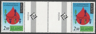 Ahvenanmaa 1994 - Eurooppa CEPT keksintöjä 2,30 Von Willebrandin tauti välilöpari + logo Ahvenanmaa 1994 - Eurooppa CEPT keksintöjä 2,30 Von Willebrandin tauti välilöpari + logo