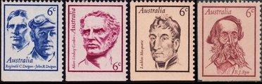 Australia 1970 - Famous Australians (4) left, bottom sides imperf. Australia 1970 - Famous Australians (4) left, bottom sides imperf.