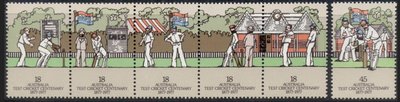 Australia 1977 - Cricket match strip of 5 + 45c