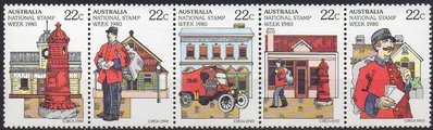 Australia 1980 - Australian Postal History (strip of 5) Australia 1980 - Australian Postal History (strip of 5)