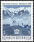 Itävalta 1968 - Innsbruck Stadium, Alps and FISU Emblem Itävalta 1968 - Innsbruck Stadium, Alps and FISU Emblem