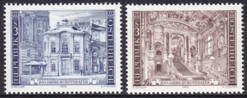 Itävalta 1976 - Bicentenary of Vienna Burgtheater (2) (half blocks, incl. labels)