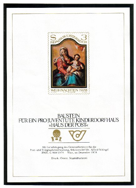 Itävalta 1978 - Charity block Pro Juventute 1978 - Virgin and Child Itävalta 1978 - Charity block Pro Juventute 1978 - Virgin and Child