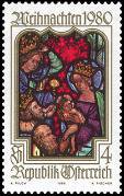 Itävalta 1980 - Christmas Postage Stamp 1080 - Nativity, stained glass window