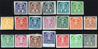 Austria 1920 - Newspaper stamps 1920/21, imperforated (19) Austria 1920 - Newspaper stamps 1920/21, imperforated (19)