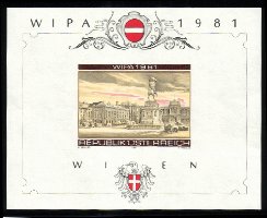 Itävalta 1981 - Wipa 1981 Stamp Exhibition Souvenir Sheet, Heroes Square Unperf. Itävalta 1981 - Wipa 1981 Stamp Exhibition Souvenir Sheet, Heroes Square Unperf.