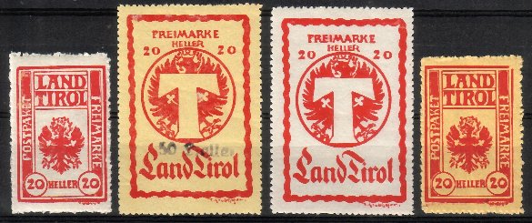 Itävalta 1919 - Local, 1919 Tirol, inscription 'LAND TIROL FREIMARKE' (4) 12628