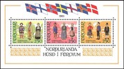 Färsaaret 1983 - The Nordic House opened in Tórshavn in 1983, Traditional Costumes Minisheet of 3 Färsaaret 1983 - The Nordic House opened in Tórshavn in 1983, Traditional Costumes Minisheet of 3