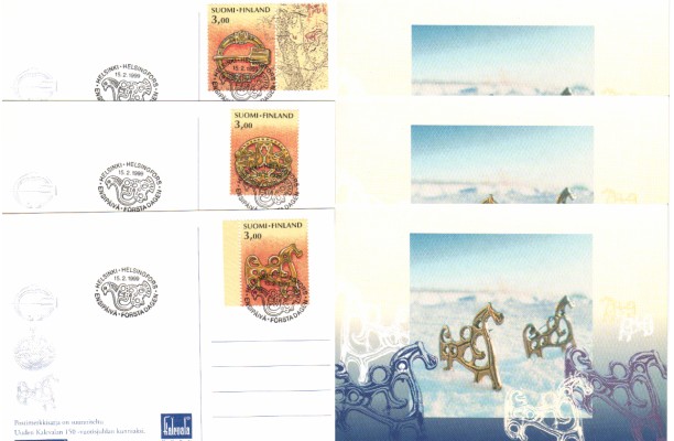 Suomi 1999 - Kalevala Pronssi- ja rautakauden koruja kortit (3) FDC Suomi 1999 - Kalevala Pronssi- ja rautakauden koruja kortit (3) FDC