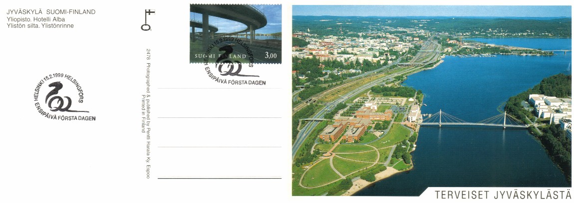 Suomi 1999 - Tie 2/4 - Jyväskylän rantatien liittymä postikortti FDC Suomi 1999 - Tie 2/4 - Jyväskylän rantatien liittymä postikortti FDC