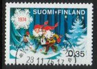 Finland 1974 - Christmas stamp 1974 - Elves Distributing Gifts, y paper - Killinkoski 28.11.75 17