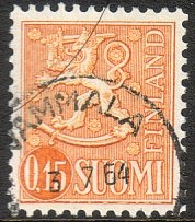 Suomi 1963 - m63 0,15mk rusk. oranssi - Vammala 3.7.64 Suomi 1963 - m63 0,15mk rusk. oranssi - Vammala 3.7.64