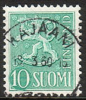 Finland 1954 - Coat of arms lion type m54 10mk green - Kajaani 18.3.60