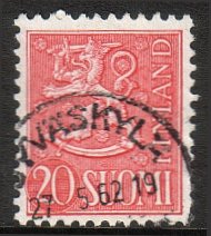 Finland 1956 - Coat of arms lion type m54 20mk red - Jyväskylä 27.5.62