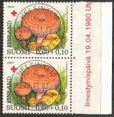 Finland 1980 - Red Cross 1980 - 1/3 Woolly milkcap - Helsinki 29.11.83 (pair)