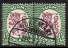 Suomi 1926 - m17, 1,50mk vihr/lila, hrX,B - Kokemäki 13.VII.27 6i pari