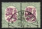 Finland 1926 - m17, 1,50mk grn/lilac, wm X,B - Jämijärvi 5.II.27 pair