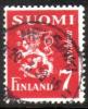 Finland 1947 - Coat of arms lion type m30 7mk red - Helsinki 20.3.58 16