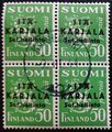 Finland 1941 - East Karelia 50 p green, overp black, block of 4 Karhumäki 9.III.44