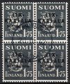 Finland 1941 - East Karelia 1,75 mk grey, overp black, block of 4 Karhumäki 20.IX.42