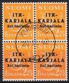 Suomi 1941 - Itä-Karjala 2,75 mk keltainen, musta lisäp. nelilö Karhumäki 20.IX.42 Suomi 1941 - Itä-Karjala 2,75 mk keltainen, musta lisäp. nelilö Karhumäki 20.IX.42