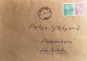 Suomi - Aholahti postipysäkkileima - Savonlinna 11.3.66 kuorella Suomi - Aholahti postipysäkkileima - Savonlinna 11.3.66 kuorella