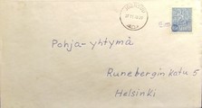 Suomi - Eimisjärvi postipysäkkileima - Joensuu 27.11.70 kuorella Suomi - Eimisjärvi postipysäkkileima - Joensuu 27.11.70 kuorella