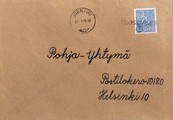 Suomi - Huosiovaara postipysäkkileima - Joensuu 22.1.70 kuorella Suomi - Huosiovaara postipysäkkileima - Joensuu 22.1.70 kuorella