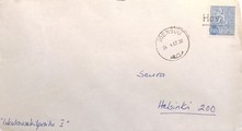 Suomi - Hovi postipysäkkileima - Joensuu 24.4.67 kuorella Suomi - Hovi postipysäkkileima - Joensuu 24.4.67 kuorella