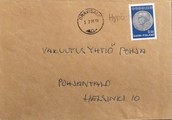 Suomi - Hypönniemi postipysäkkileima - Oravissalo 3.2.71 kuorella Suomi - Hypönniemi postipysäkkileima - Oravissalo 3.2.71 kuorella