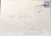 Suomi - Isokumpu postipysäkkileima - Taivalkoski 22.7.65 kuorella Suomi - Isokumpu postipysäkkileima - Taivalkoski 22.7.65 kuorella