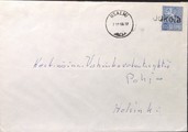 Suomi - Jukola postipysäkkileima - Iisalmi 7.11.66 kuorella Suomi - Jukola postipysäkkileima - Iisalmi 7.11.66 kuorella