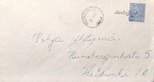 Suomi - Joutsjärvi postipysäkkileima - Ruorasmäki 23.3.68 kuorella Suomi - Joutsjärvi postipysäkkileima - Ruorasmäki 23.3.68 kuorella
