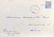 Suomi - Kanervamäki postipysäkkileima - Joutsa 1.3.68 kuorella Suomi - Kanervamäki postipysäkkileima - Joutsa 1.3.68 kuorella