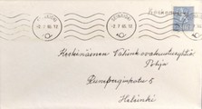Suomi - Koskenvarsi postipysäkkileima - Seinäjoki 2.7.65 kuorella Suomi - Koskenvarsi postipysäkkileima - Seinäjoki 2.7.65 kuorella
