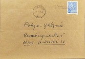 Suomi - Konnunniemi postipysäkkileima - Joensuu 23.1.71 kuorella Suomi - Konnunniemi postipysäkkileima - Joensuu 23.1.71 kuorella