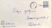 Suomi - Kinnarniemi postipysäkkileima - Parikkala 1.7.65 kuorella Suomi - Kinnarniemi postipysäkkileima - Parikkala 1.7.65 kuorella