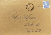 Suomi - Kivisenoja postipysäkkileima - Tursa 10.11.66 kuorella Suomi - Kivisenoja postipysäkkileima - Tursa 10.11.66 kuorella